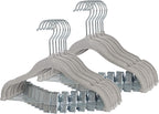 Finnhomy Non-Slip Clothes Hangers for Baby and Kids 20-Pack Velvet Hangers with Movable Clips, Heavy-Duty and Space-Saving for Pants,Skirts, Coat, Gray