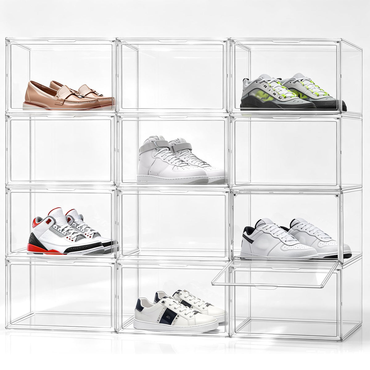 Heavy Duty Acrylic-Look Shoe Box, Size 14, Stack Everyday Footwear Storage