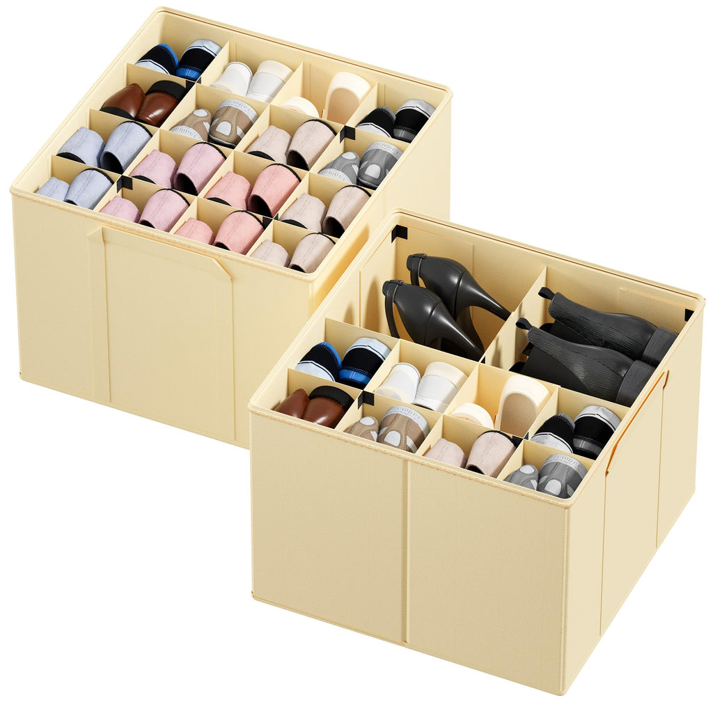SpaceAid Shoe Organizer for Closet, 2 Pack Foldable Shoe Storage Containers Baskets Boxes Bins w/Adjustable Dividers, Fits 16-32 Pairs, Black