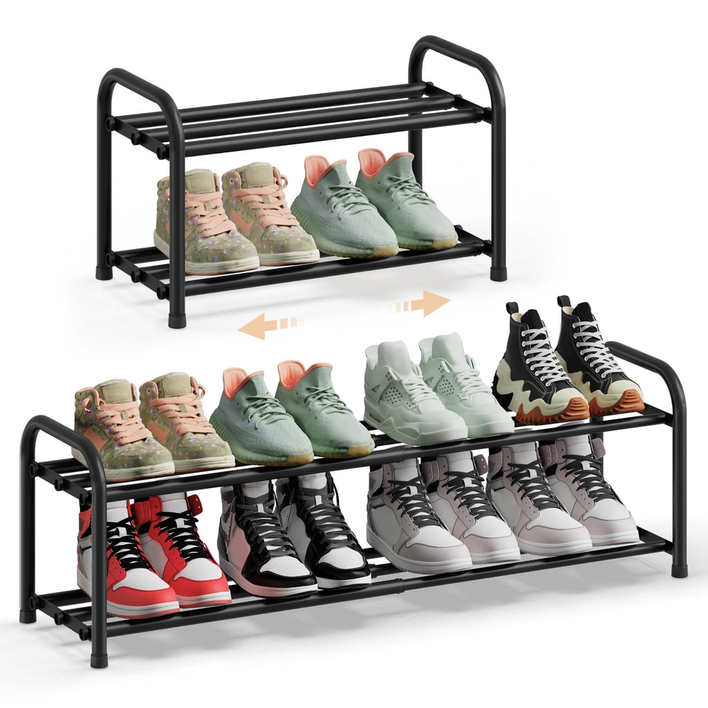 SONGMICS Expandable Shoe Rack, 3-Tier Shoe Organizer, Holds 6-12 Pairs