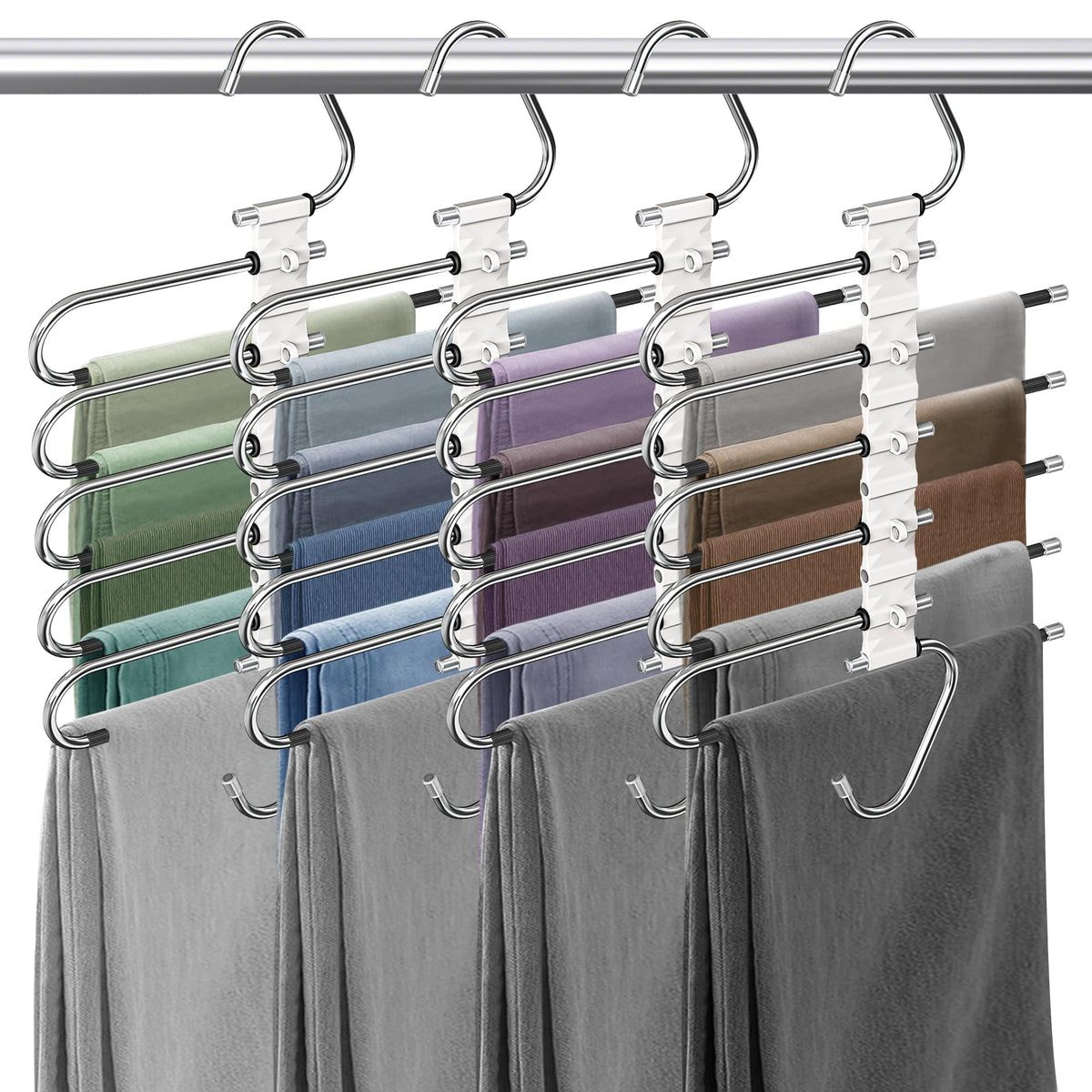 9 Layers Pants Hangers Space Saving Non-Slip Closet Organizer 2 Pack