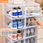 Clemate Upgraded X-Large Shoe Organizer,Shoe Storage Organizer,12 Pack,Shoe Box Clear Plastic Stackable,Drop Front Shoe Box with Clear Door, Shoe Containers For Sneaker Display,Fit up to US Size12