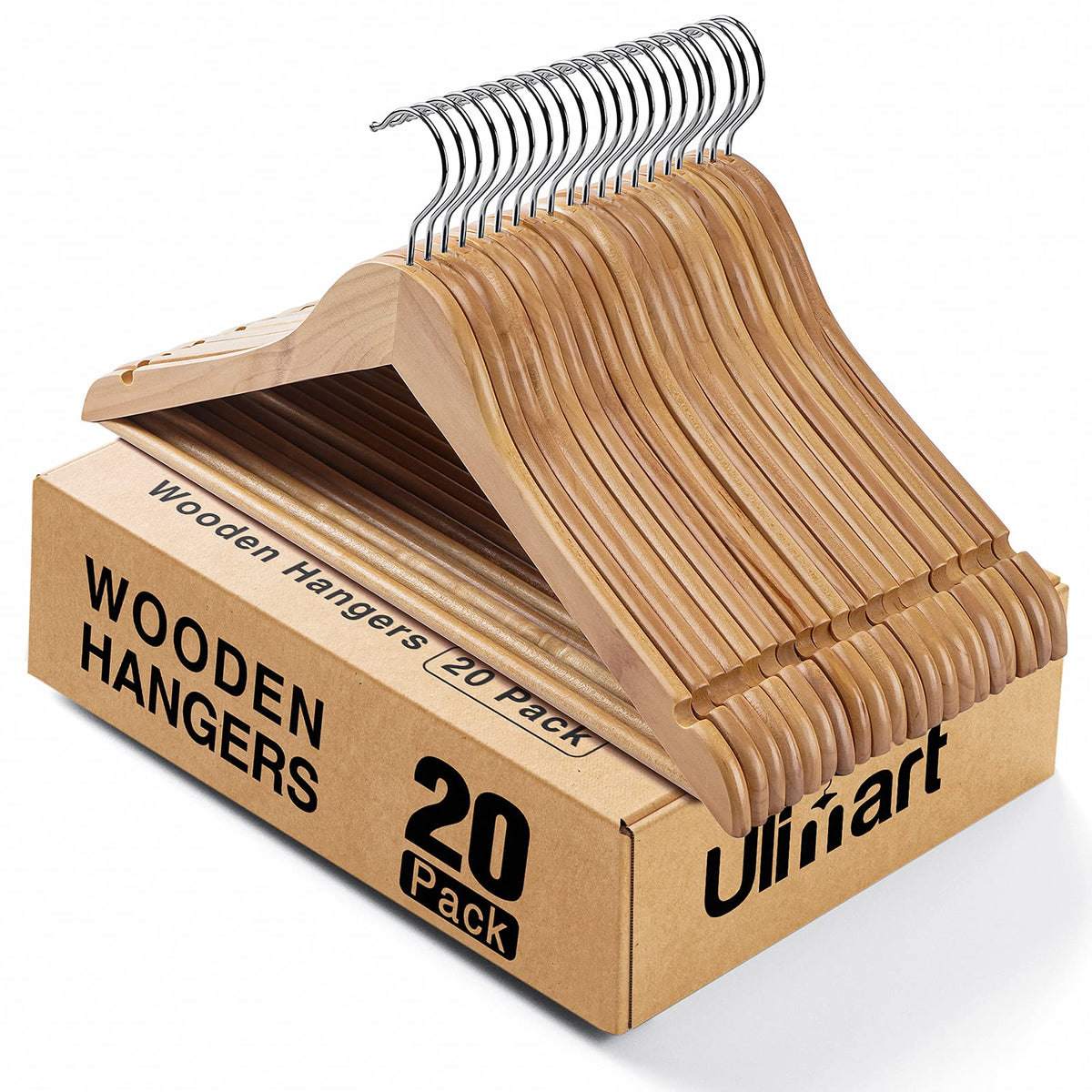 Wooden Hangers 20 Pack,Clothes Hanger for Daily Used,Coat Hanger for Closet,Heavy Duty Wood Hangers for Suit, Shirts, Jackets, Dress, Pant (Walnut)