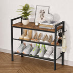 4 Tier Shoe Rack, Shoe Rack for Entryway with Hook, Shoe Organizer with Adjustable Mesh Shelves, Metal Shoe Storage, Closet, Bedroom Living Room Garage