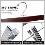 Amber Home 24 Pack Walnut Wooden Pants Hangers with Adjustable Clips, 14"