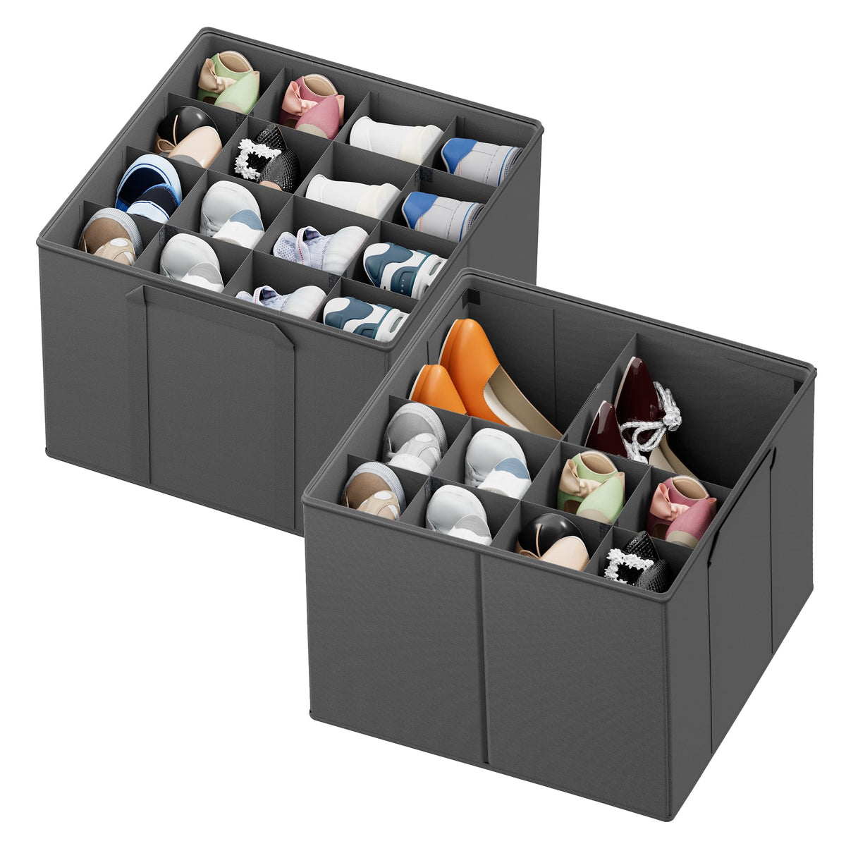 SpaceAid Shoe Organizer for Closet, 2 Pack Foldable Shoe Storage Containers Baskets Boxes Bins w/Adjustable Dividers, Fits 16-32 Pairs, Black
