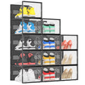 eWonLife X-Large Shoe Boxes with Magnetic Door, 12-Pack Stackable Shoes Storage Organizer for Closet, Clear Plastic Sneaker Container Shoe Rack for Size 12, Black