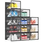 eWonLife X-Large Shoe Boxes with Magnetic Door, 12-Pack Stackable Shoes Storage Organizer for Closet, Clear Plastic Sneaker Container Shoe Rack for Size 12, Black