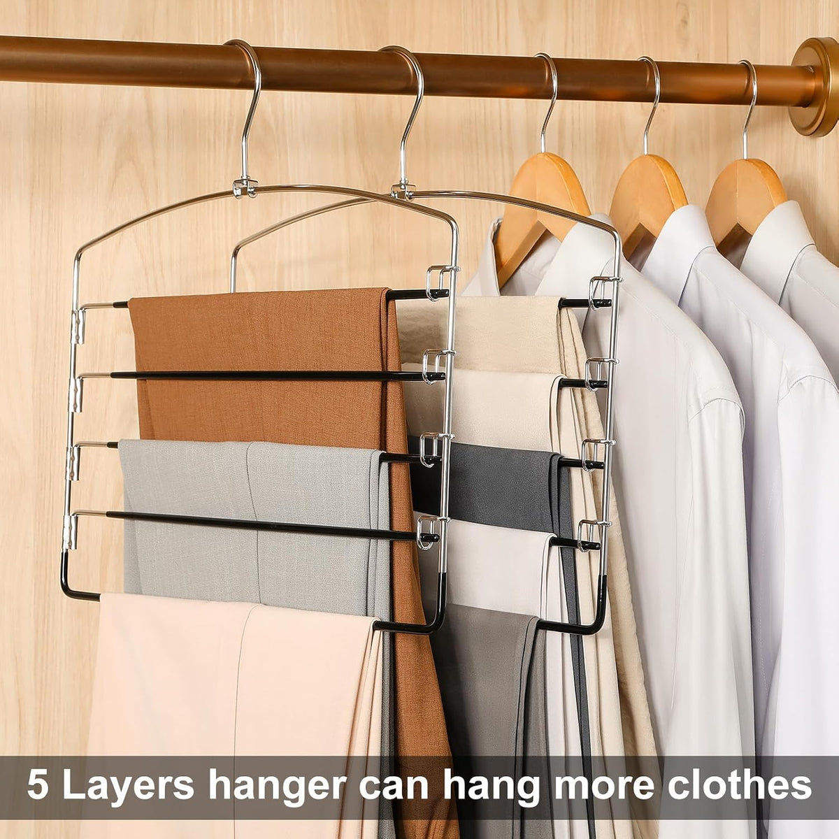 TOPIA HANGER Pant Hangers Space Saving 3 Pack with Non Slip 5 Tiers Hangers
