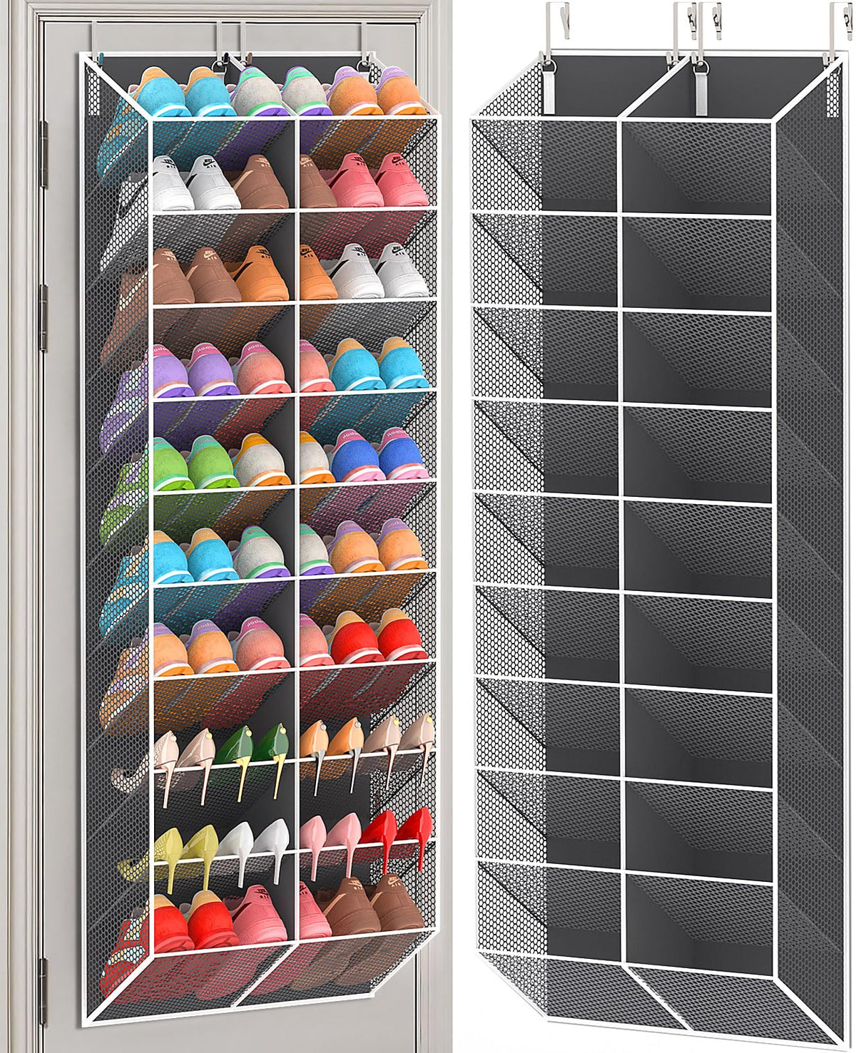 UVIAHOMI Over the Door Shoe Organizer for 20-30 Pairs, 10-Tier, Black