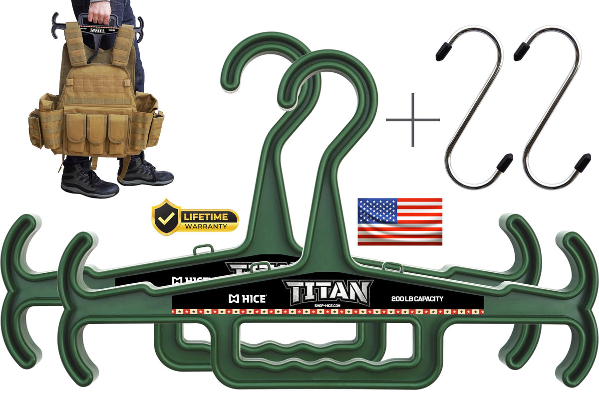 HICE - Titan Vest Hanger | Original Heavy Duty Plate Carrier & Body Armor Hanger | 200 lb Load Capacity | Durable High Impact Resin | for Police, Military, Scuba & Tactical Gear (Black)