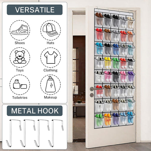 40 Large Mesh Pocket Over the Door Shoe Organizer,Hanging Shoe Rack for Door,Hualleko Shoes Organizer Hanger with Large Capacity, Shoes Storage Holder Sturdy Non-woven Fabric - Stores 20 Pairs (White)