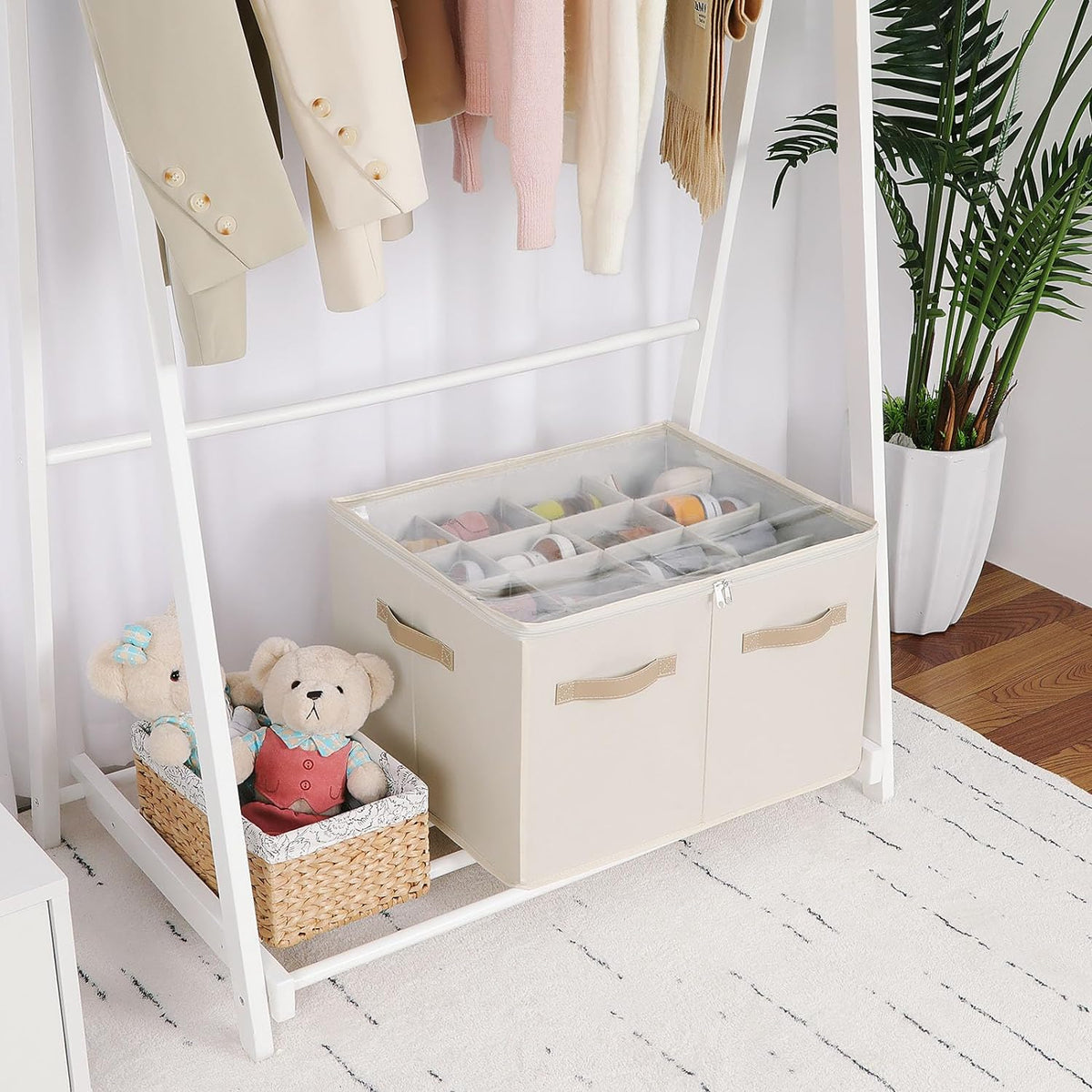 TOPIA HOME Shoe Organizer for Closet, Foldable Shoe Box, Adjustable Divider