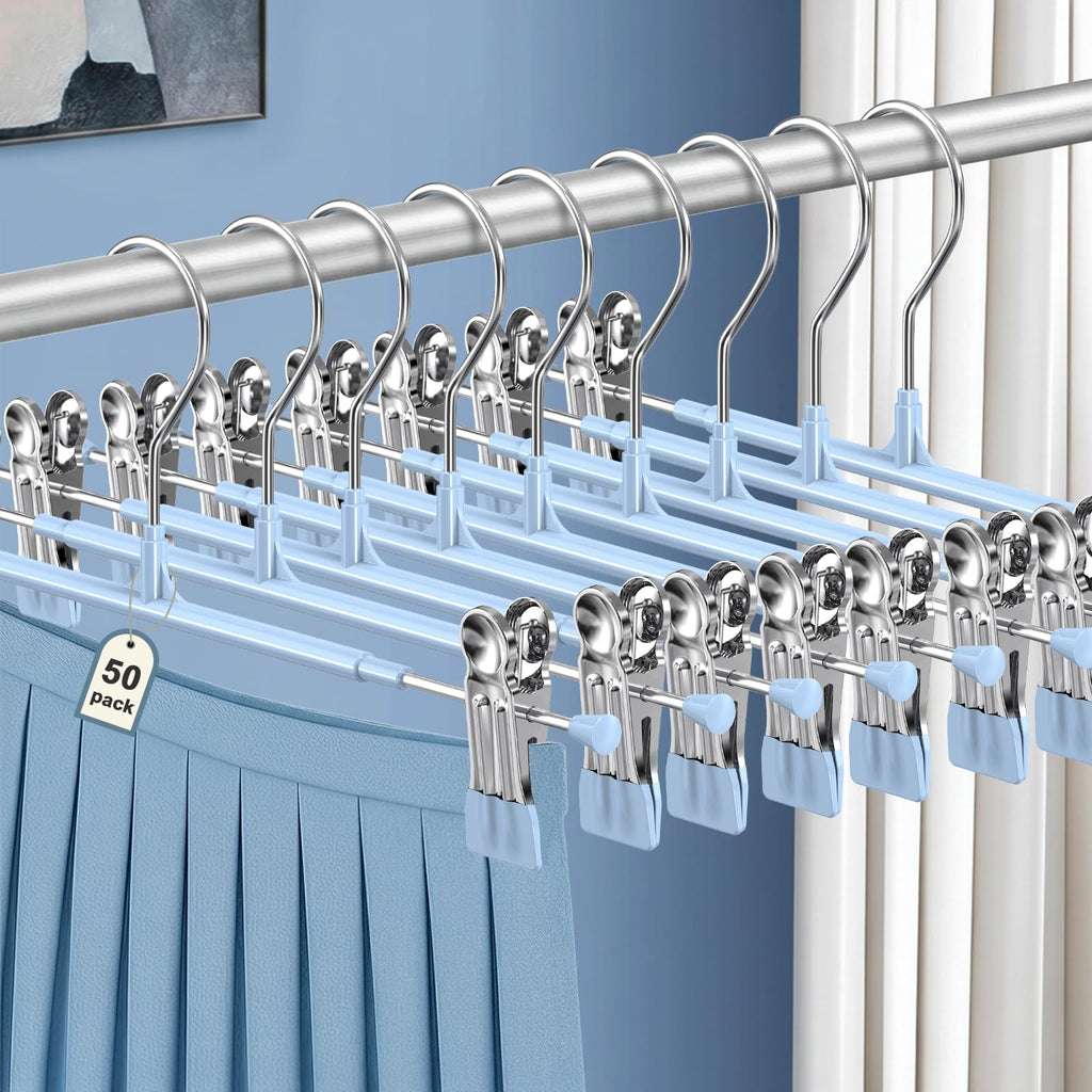 POZEAN Pants Hangers with Clips for Women 30 Pack, 12Inch Adjustable Heavy Duty Skirt Hangers, Space Saving Non-Slip Shorts Jeans Trousers Clothes Hangers, Black