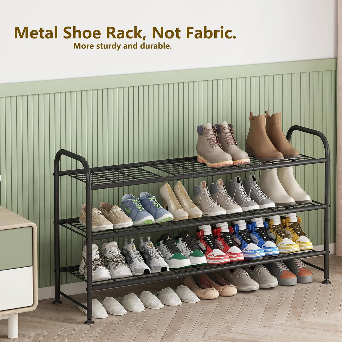 LINZINAR 3 Tier Long Shoe Rack for Closet Metal Shoe Organizer for Entryway