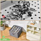 INSTY 2 Pack Shoe Organizer for Closet, Fits up to 32 Pairs, Adjustable Dividers for Shoe Storage, Fabric Shoe Storage Bins with Clear Cover, Grey