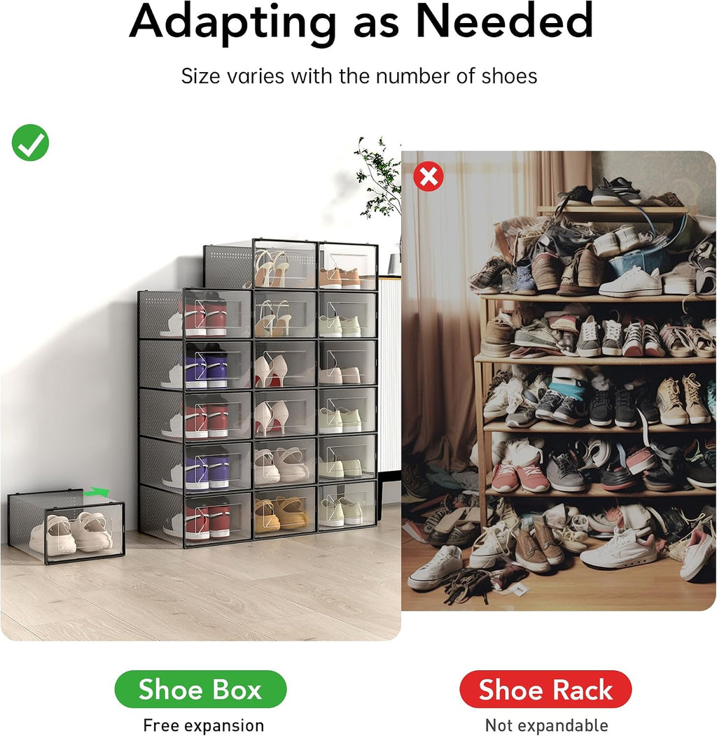 Foluck X-Large 15 Pack Shoe Storage Organizer Box Clear Plastic Stackable