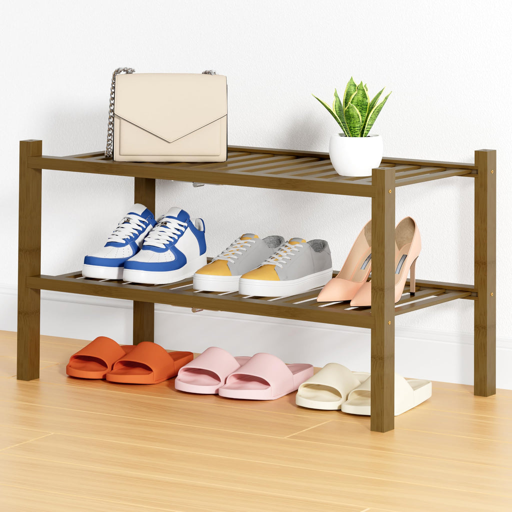 Smiry Bamboo Shoe Rack, 12 Vertical Slats, 3 Tier - 26.8" Wide, Natural