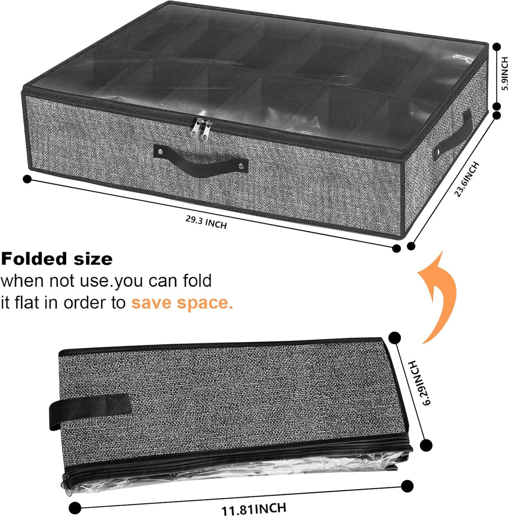 homyfort Under Bed Shoe Storage Organizer for Closet Fits 24 Pairs-Sturdy Underbed Shoe Storage Box Bins,Set of 2 (Linen-like Black)