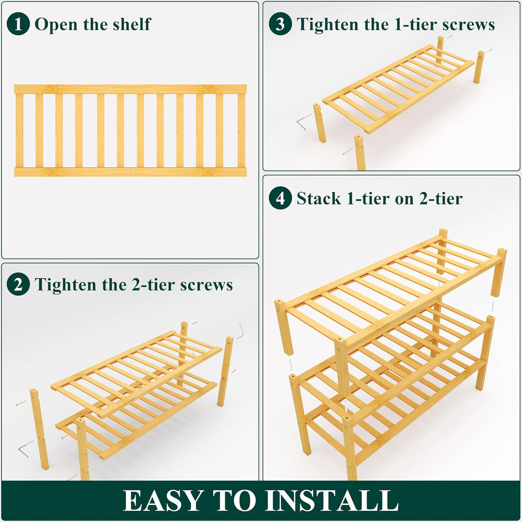 Smiry Bamboo Shoe Rack, 12 Vertical Slats, 3 Tier - 26.8" Wide, Natural