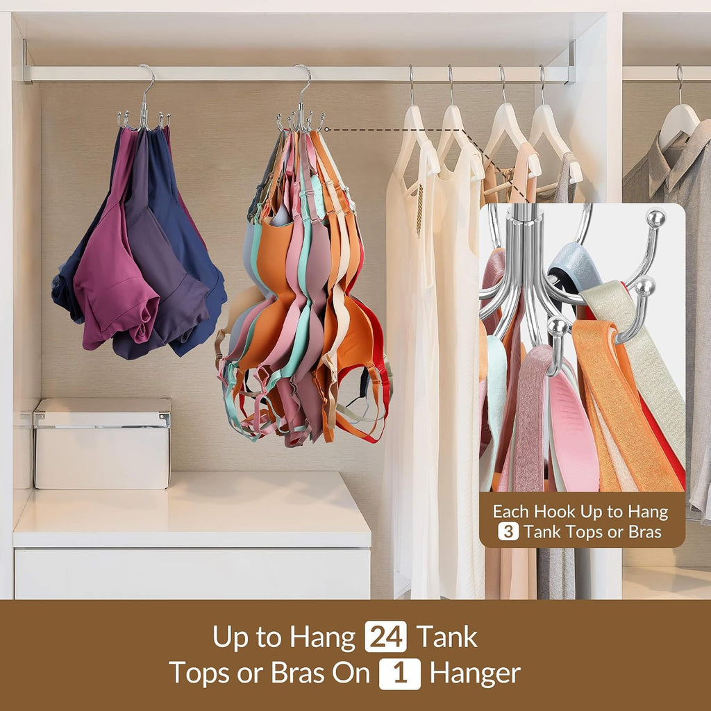 ZEDODIER Tank Top Hanger, Rotating Bra Organizer for Closet, Holds 24 Bras