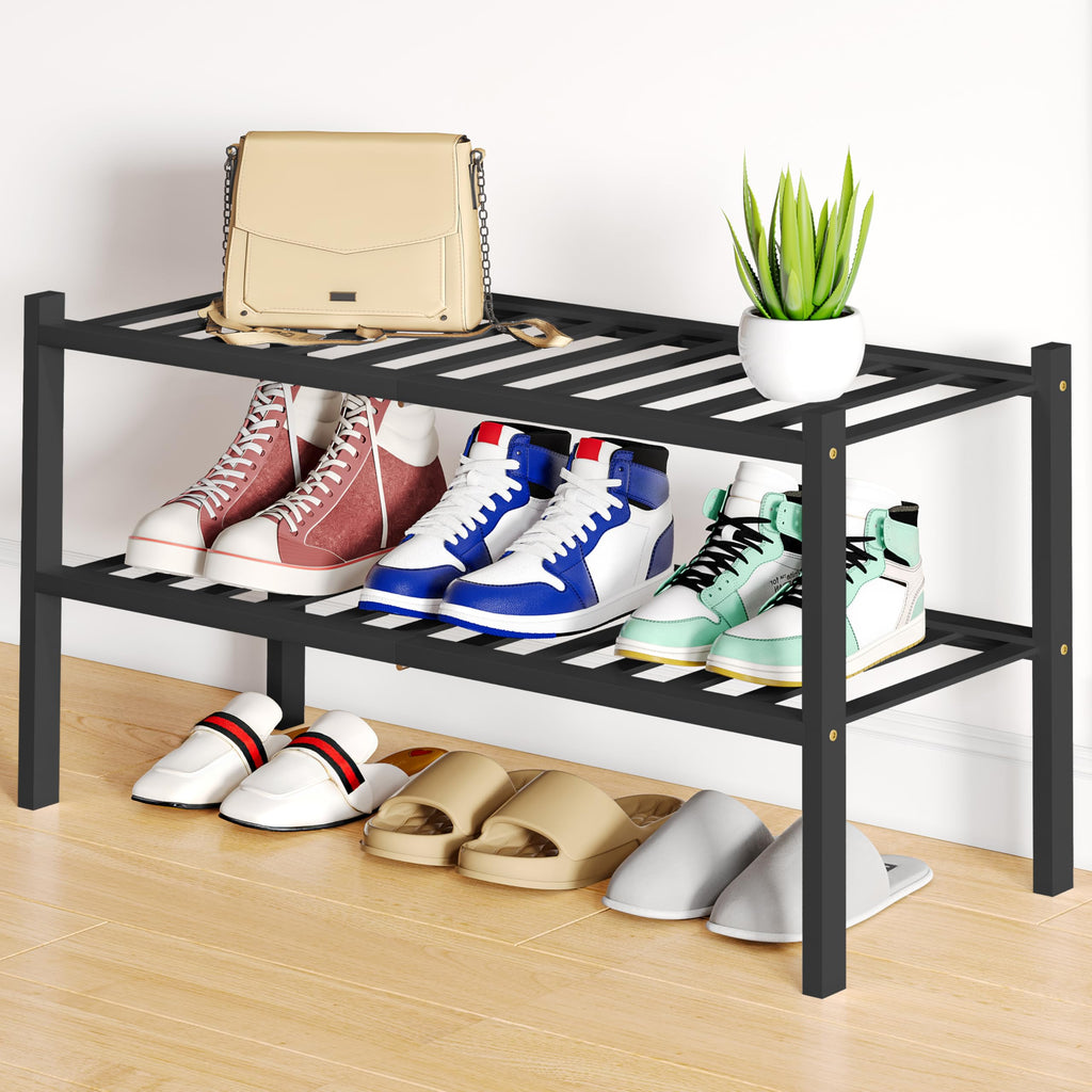 Smiry Bamboo Shoe Rack, 12 Vertical Slats, 3 Tier - 26.8" Wide, Natural