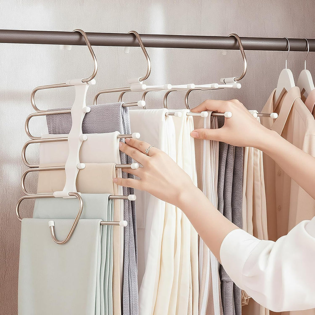 Pants Hangers Space Saving 5 Tier - 2 Pack Closet Organizers and Storage Closet Organizer,Anti-Slip Design,Closet Organizers and Storage for Pants Jeans Skirts Scarf Legging