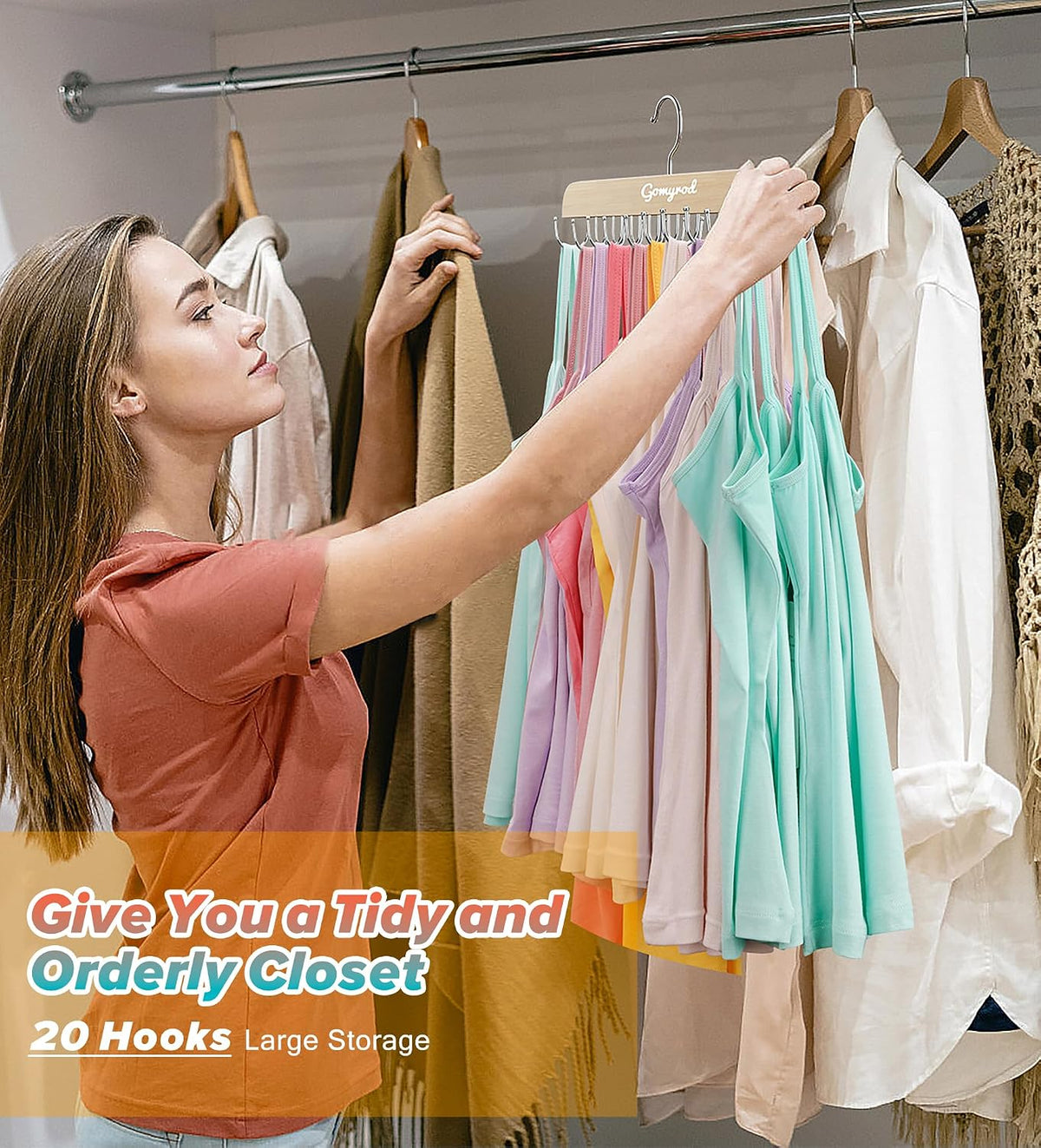Gomyrod Tank Top Hanger, 2 Pack w/40 Hooks Bra Hanger for Closet Organizer