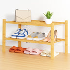Smiry Bamboo Shoe Rack, 12 Vertical Slats, 3 Tier - 26.8" Wide, Natural