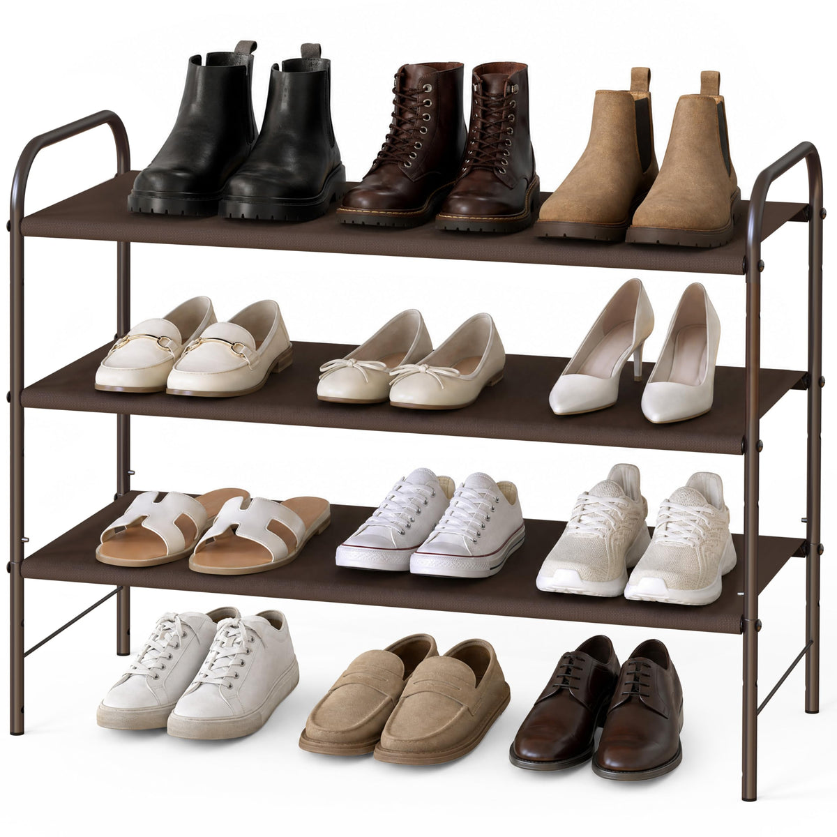 Simple Houseware 4-Tier Shoe Rack Storage Organizer, 12-20 Pair, Bronze