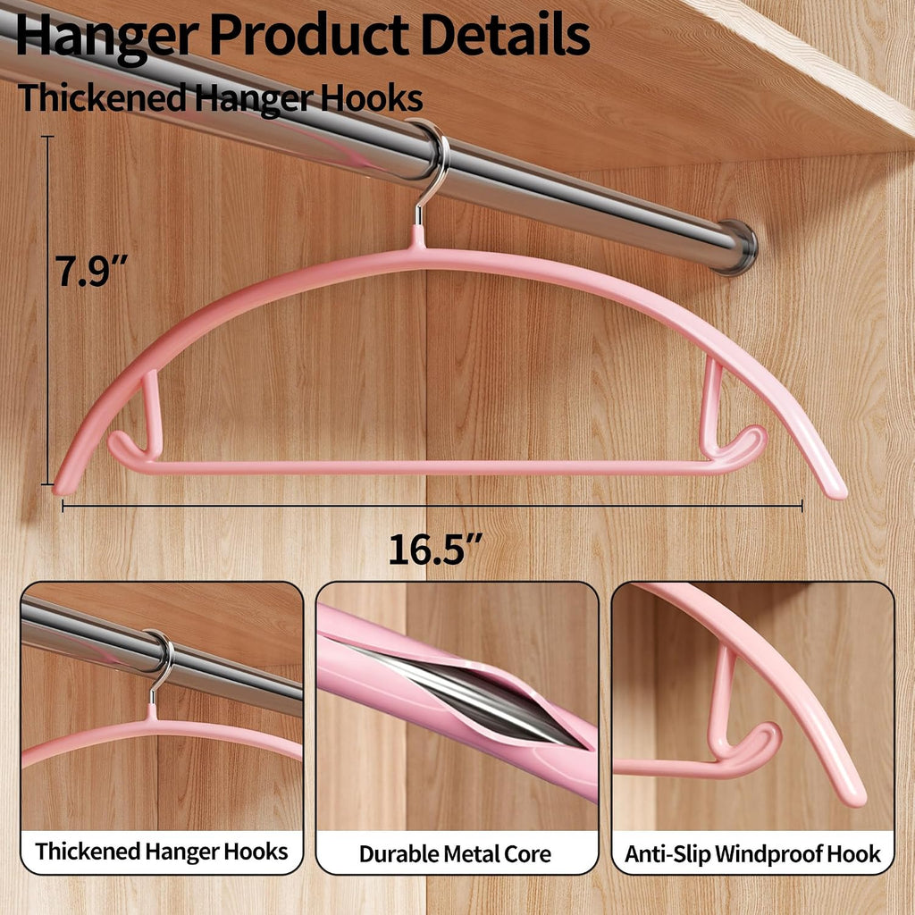 14 Pack Curved No Shoulder Bump Hangers, Multi‑Color Metal Hangers with Non‑Slip Plastic Coating, Heavy Duty Space Saving Coat Hangers for Shirts, Suits & Sweaters