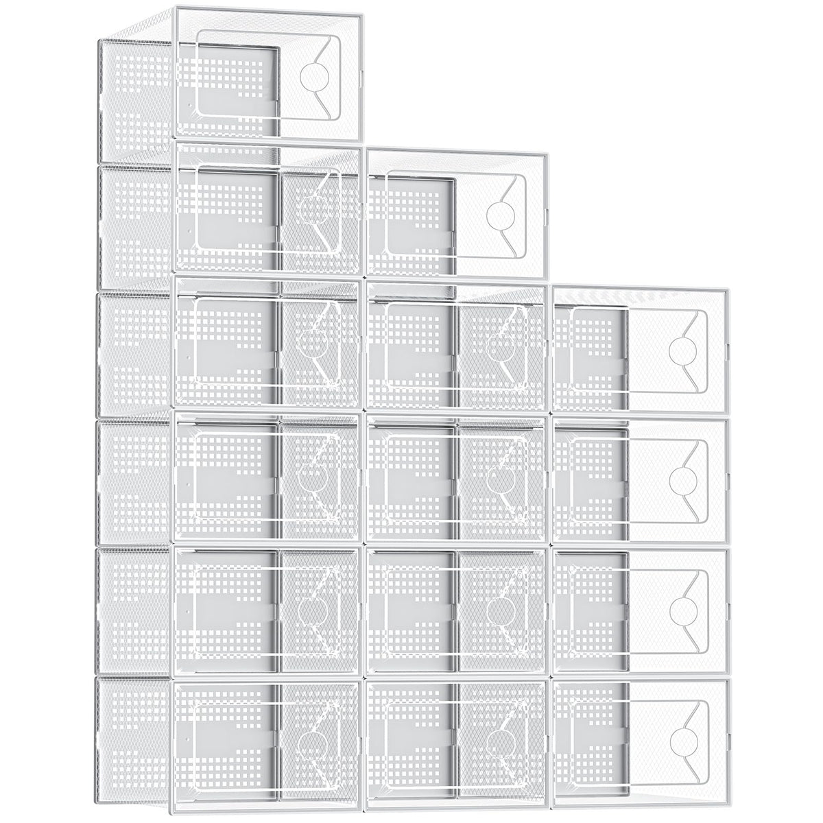 DUMOS Shoe Storage Boxes, 12-Pack Stackable Clear Shoe Containers with Lids, Display Sneaker Case Organizer for Closet, Under Bed, Entryway,White, Fit Size 11