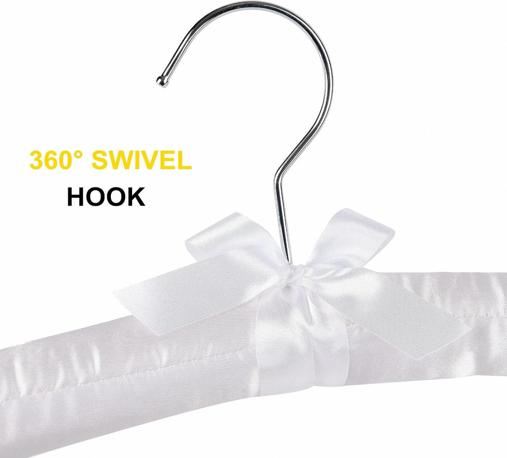 Amber Home 5 Pack Large White Satin Padded Hangers for Women Clothing 17"