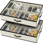 homyfort Under Bed Shoe Storage Organizer for Closet Fits 24 Pairs-Sturdy Underbed Shoe Storage Box Bins,Set of 2 (Linen-like Black)