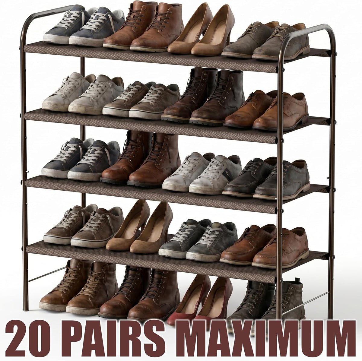 Simple Houseware 4-Tier Shoe Rack Storage Organizer, 12-20 Pair, Bronze