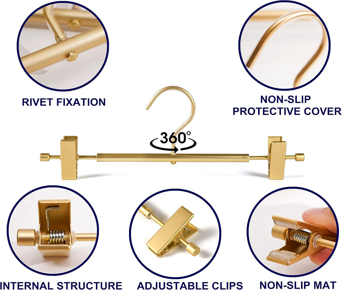 Amber Home 10 Pack Matte Gold Aluminum Pants Hangers, Metal Skirt Hangers