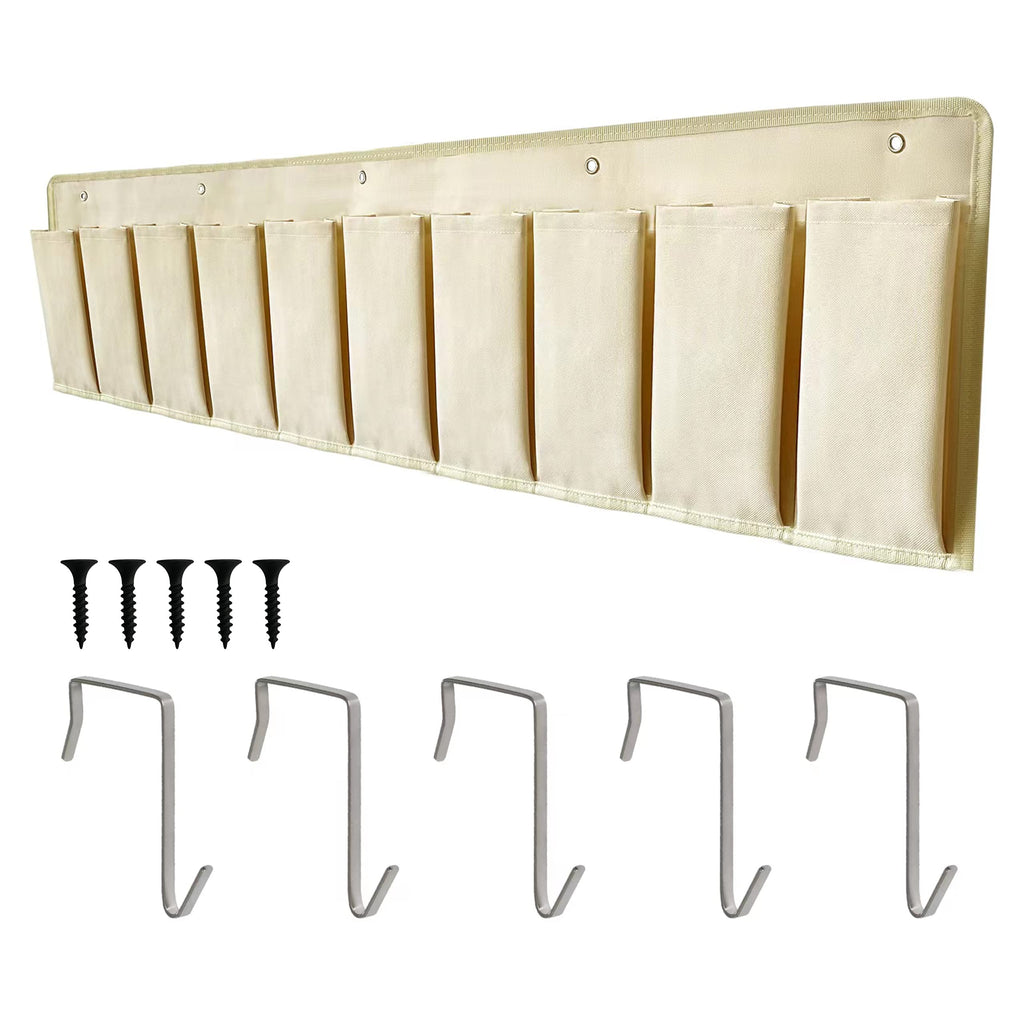 RVZONE RV Shoe Pockets 10 Pockets Heavy Hanging Bedside Storage Organizer with Sturdy Hooks Storage Pockets Hangs on bed for Shoes Toys and Tool Accessories