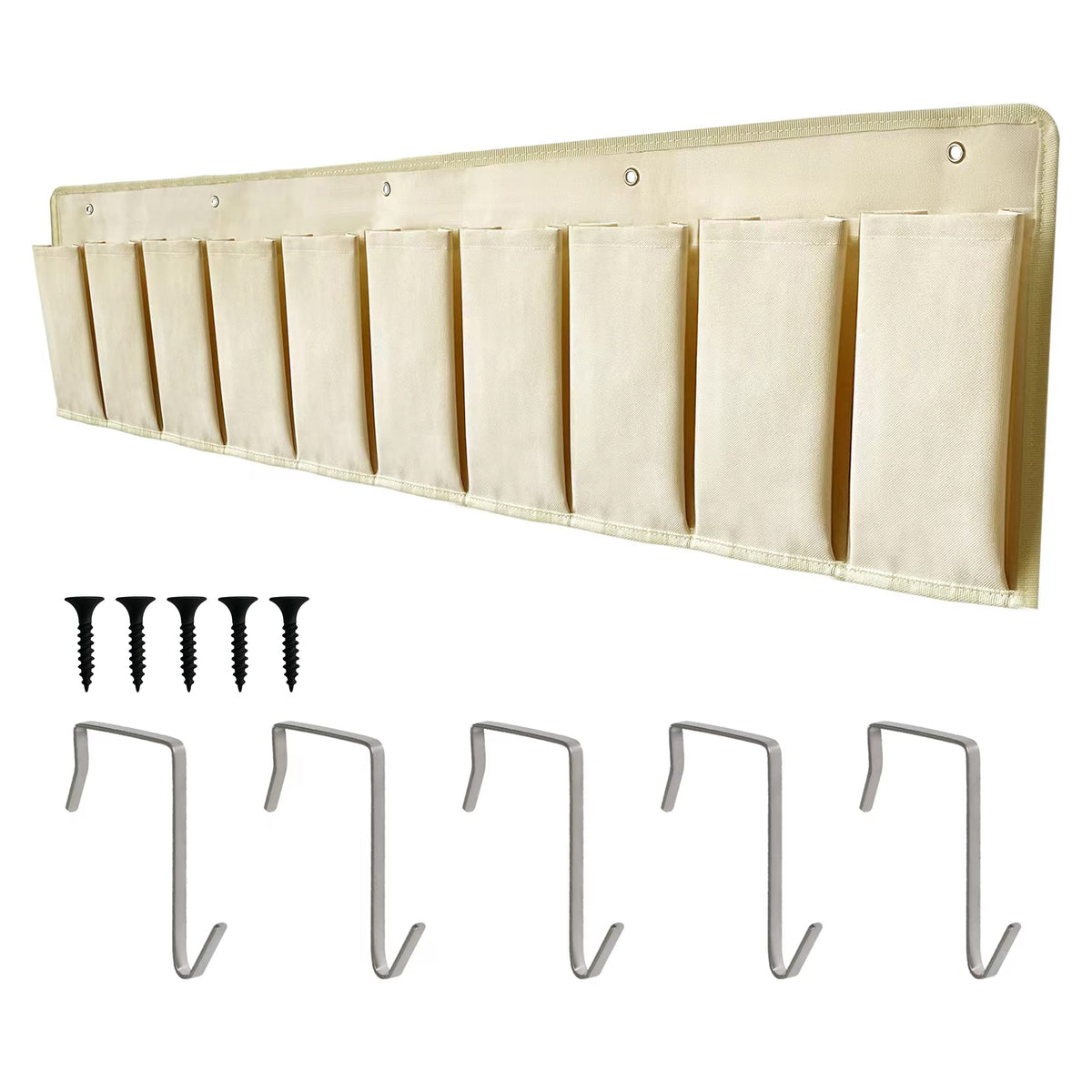 RVZONE RV Shoe Pockets 10 Pockets Heavy Hanging Bedside Storage Organizer with Sturdy Hooks Storage Pockets Hangs on bed for Shoes Toys and Tool Accessories