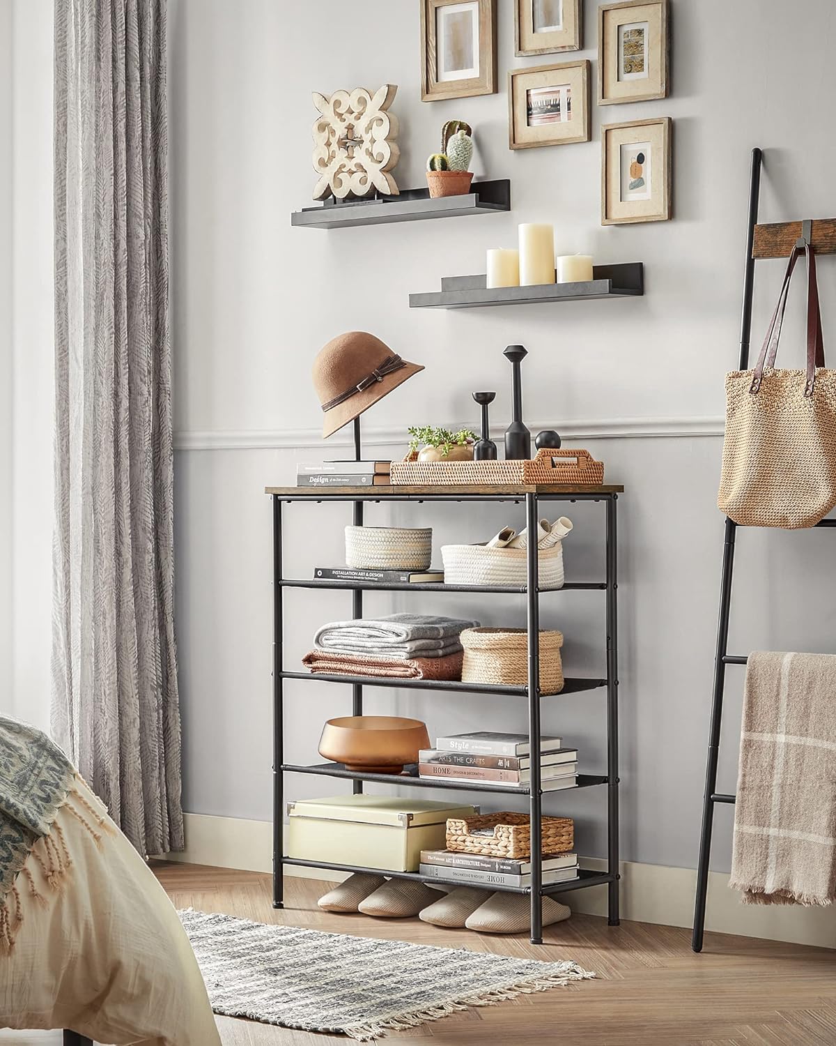 VASAGLE 5-Tier Shoe Rack, 12-16 Pairs, Steel Frame