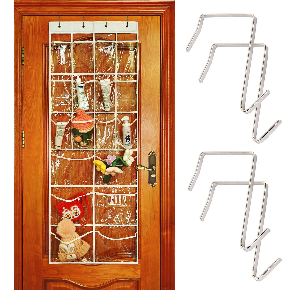 Extra Large Hanging Crystal Clear Over Door Shoe Organizers, Closet Shoe Organizer Shoe Rack Organizer Shoe Storage, 12+6Pockets, 4Hooks, white (59"x 21.6")