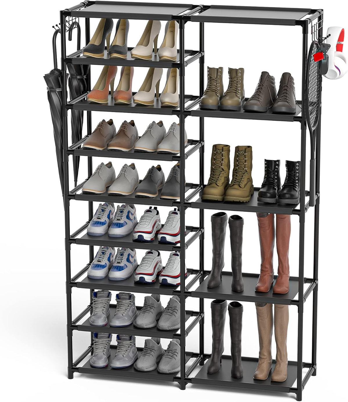 CSXGBAB 9-Tier Shoe Rack Organizer, Tall Garage Shoe Rack, Boot Rack, Black