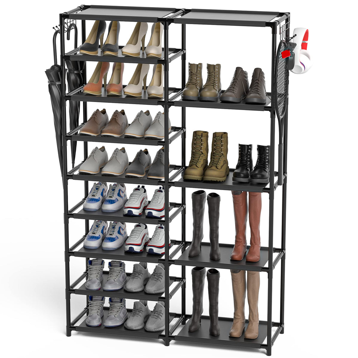 CSXGBAB 9-Tier Shoe Rack Organizer, Tall Garage Shoe Rack, Boot Rack, Black
