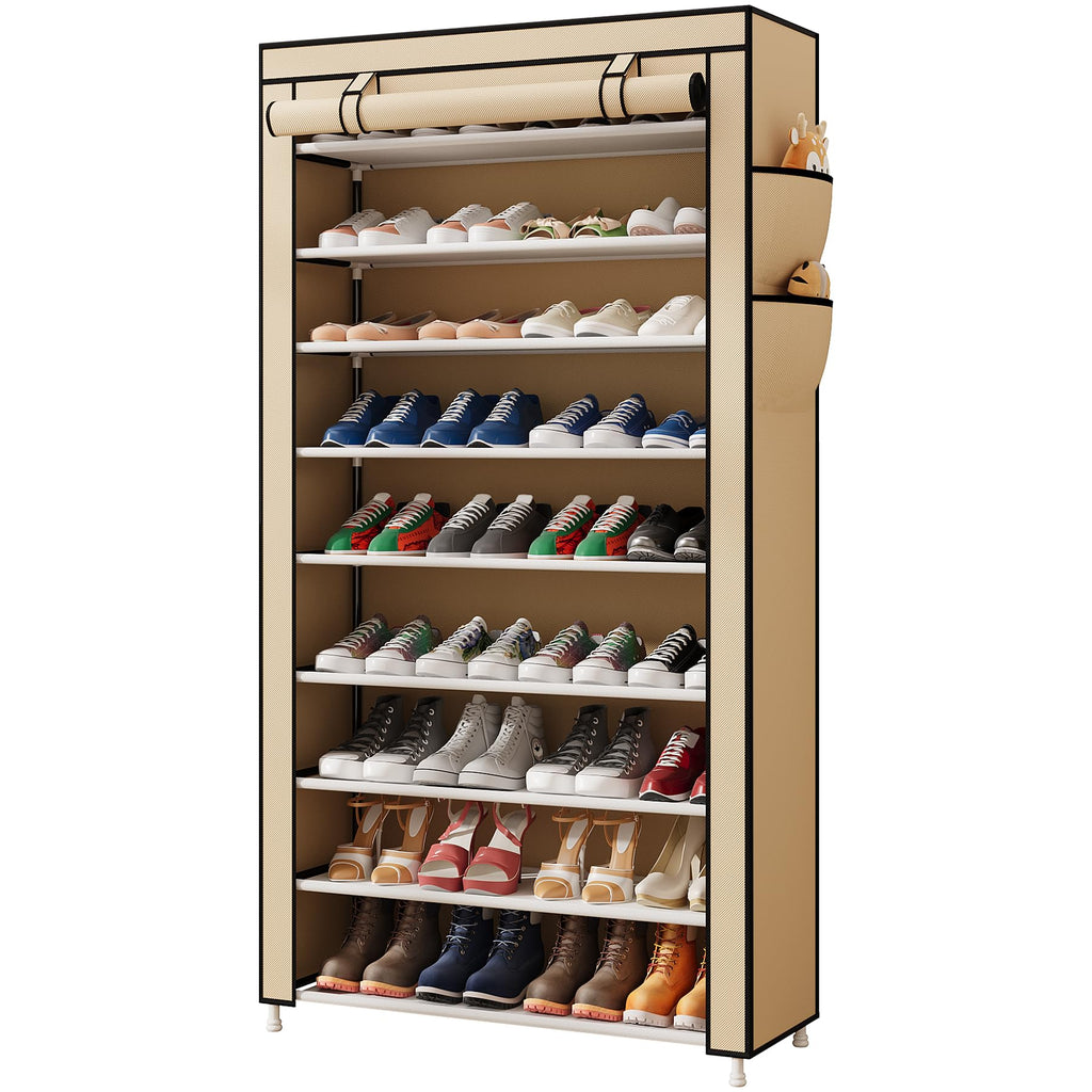 Laiensia 9-Tier Vertical Shoe Rack Organizer, Space Saving Shoe Storage Organizer, Non-Woven Cover Shoe Shelf Holds 36-45 Pairs for Bedroom, Hallway, Closet Entryway, Black