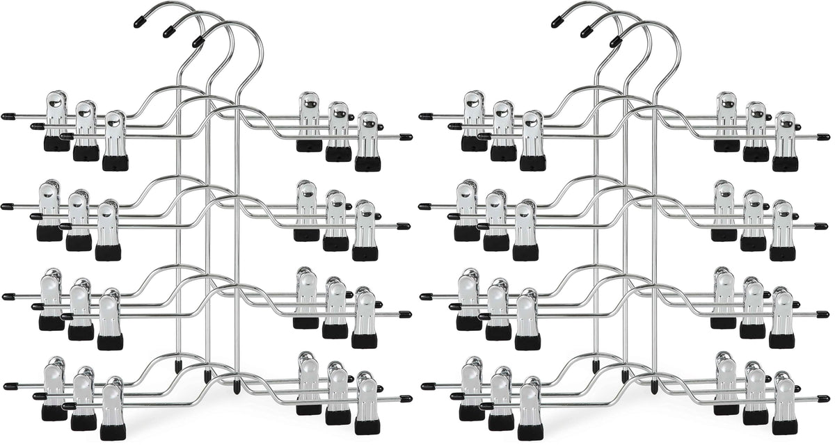 TOPIA HANGER 4 Tier Metal Skirt Hangers with Clips 80% Space Saving 2 Pack
