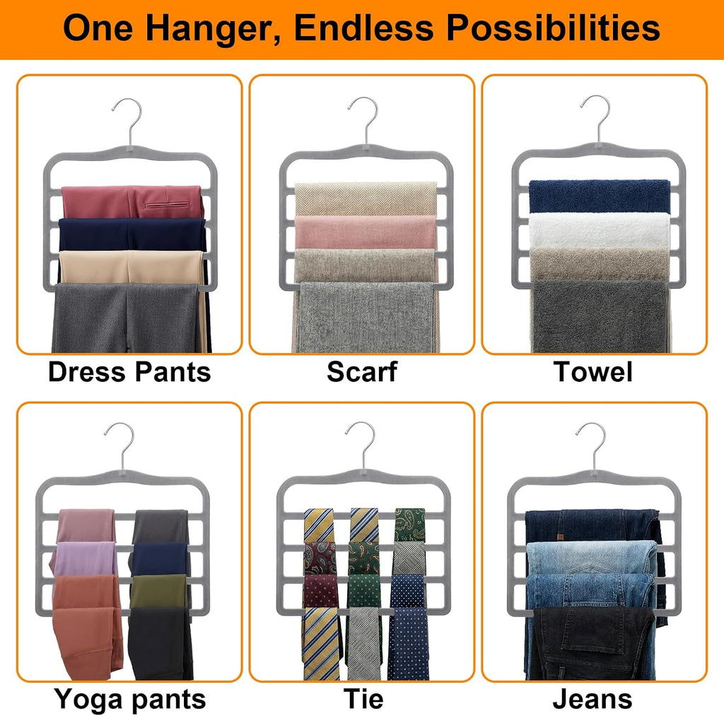 Velvet Pants Hangers Space Saving, 2-Pack Multi-Tier Closet Organizers,Grey
