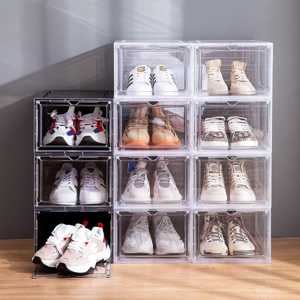 Attelite Shoe Storage Boxes Stackable Clear Shoe Organizer Cabinet,6 Pack