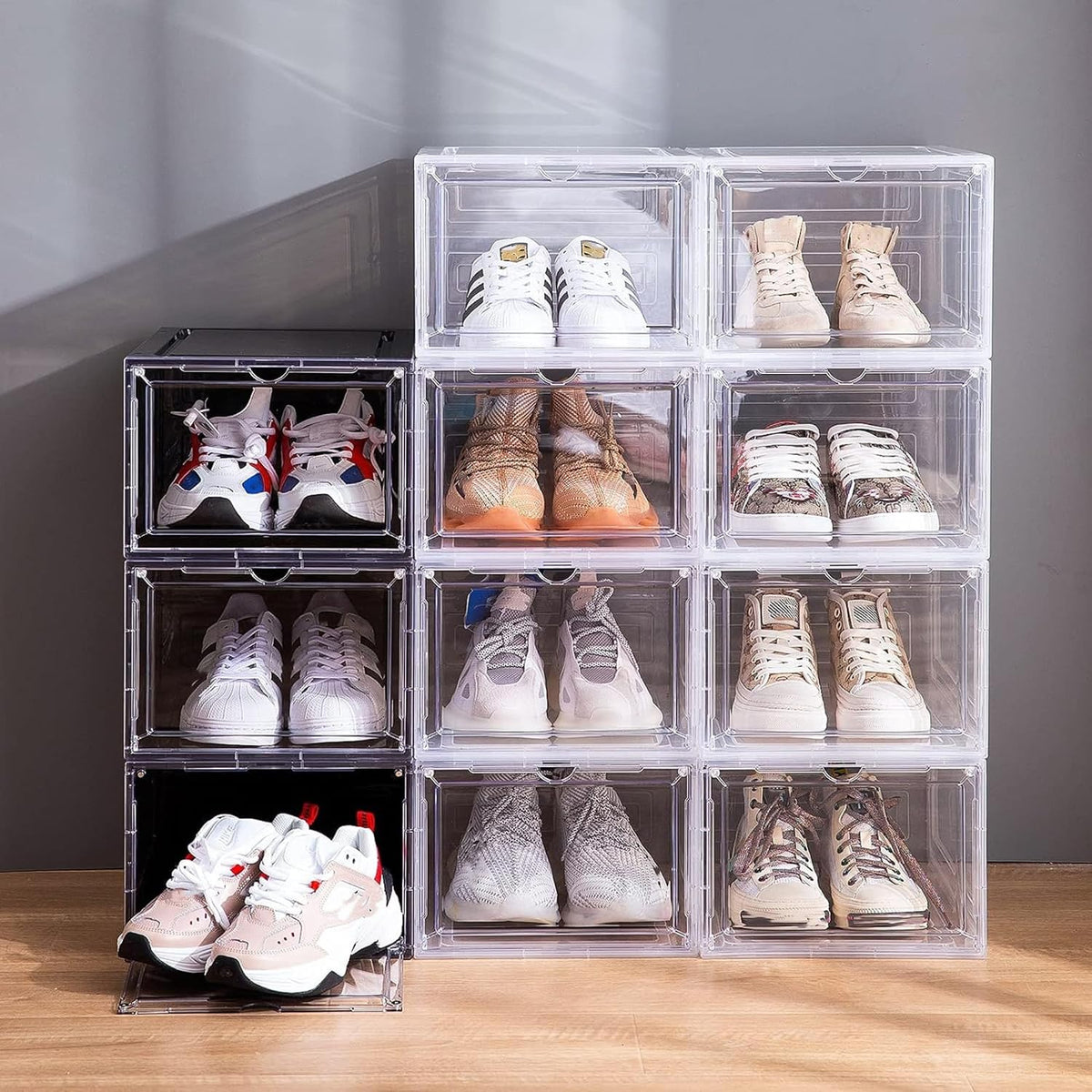 Attelite Shoe Storage Boxes Stackable Clear Shoe Organizer Cabinet,6 Pack