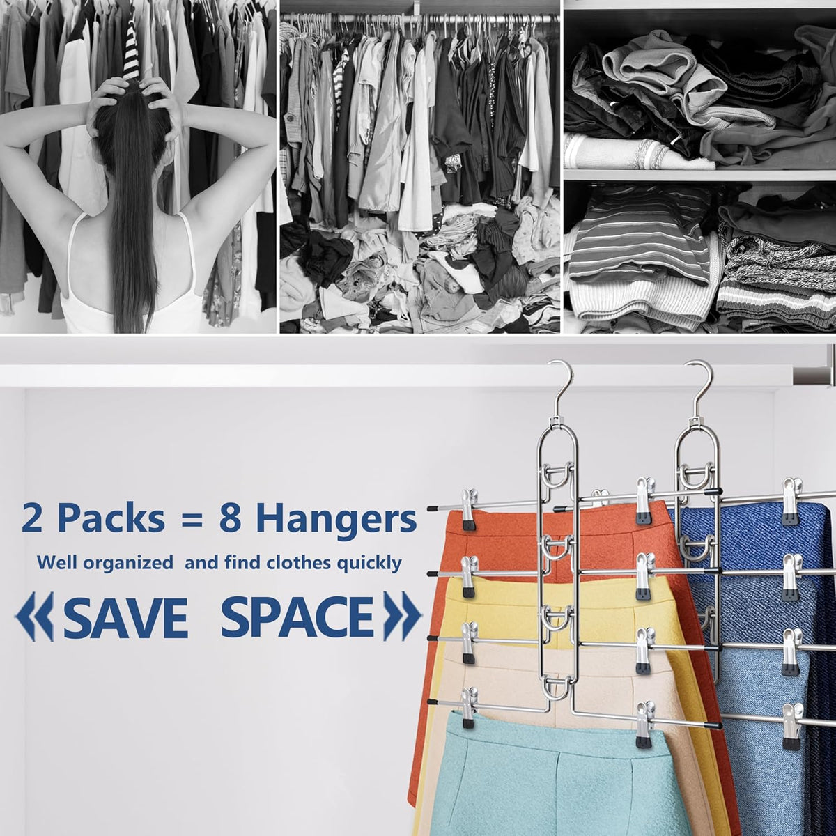 Pants Hangers With Clips, Newly Upgraded Detachable Space Saving Hangers for Skirts, Shorts & Trousers with Non slip clip,Heavy Duty Skirt Hangers - Hanging Closet Organizer And Storage,Patent Pending