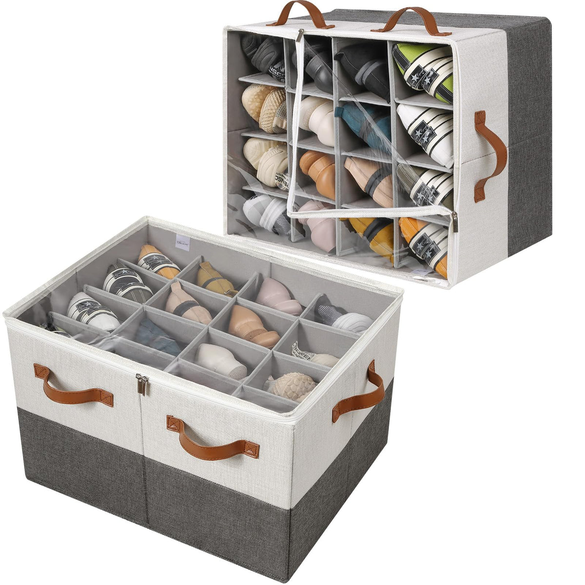 TOPIA HOME Shoe Organizer for Closet, Foldable Shoe Box, Adjustable Divider
