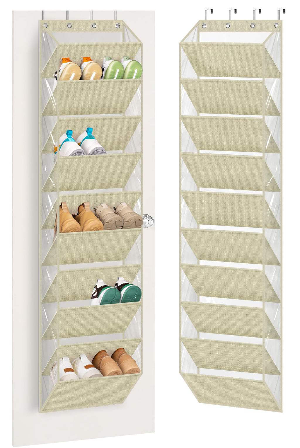 AOODA 10 Tier Clear Over the Door Shoe Organizer Storage, Deep Pockets Large Hanging Shoe Rack for Closet Door, Fit 20 Pairs Shoe Holder Hanger for Sneakers, Boots (Black)